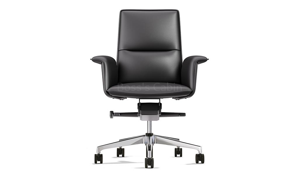 ‘Aulenti’ Slim Mid Back Office Chair In Black Leather