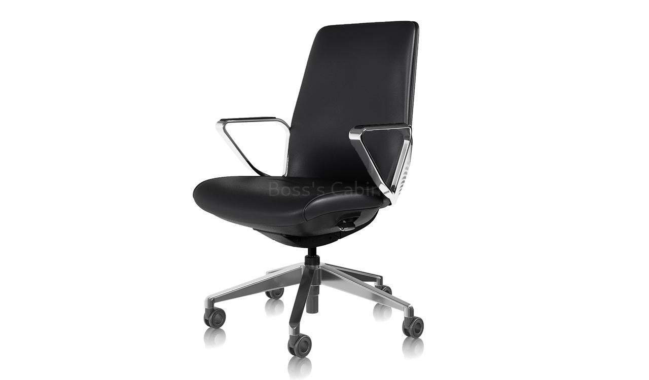 ‘Atlas’ Luxury Medium Back Chair In Black Nappa Leather
