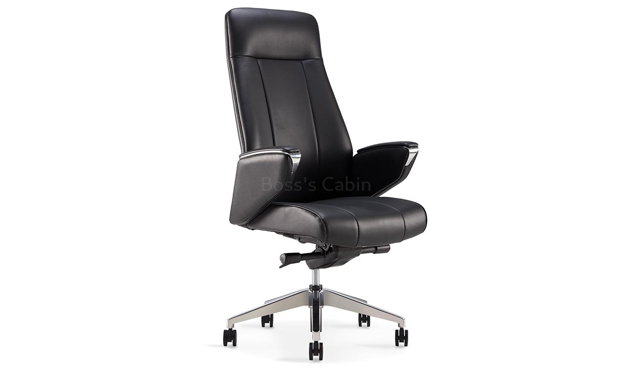 ‘Calm-A’ High Back Office Chair In Black Leather Upholstery