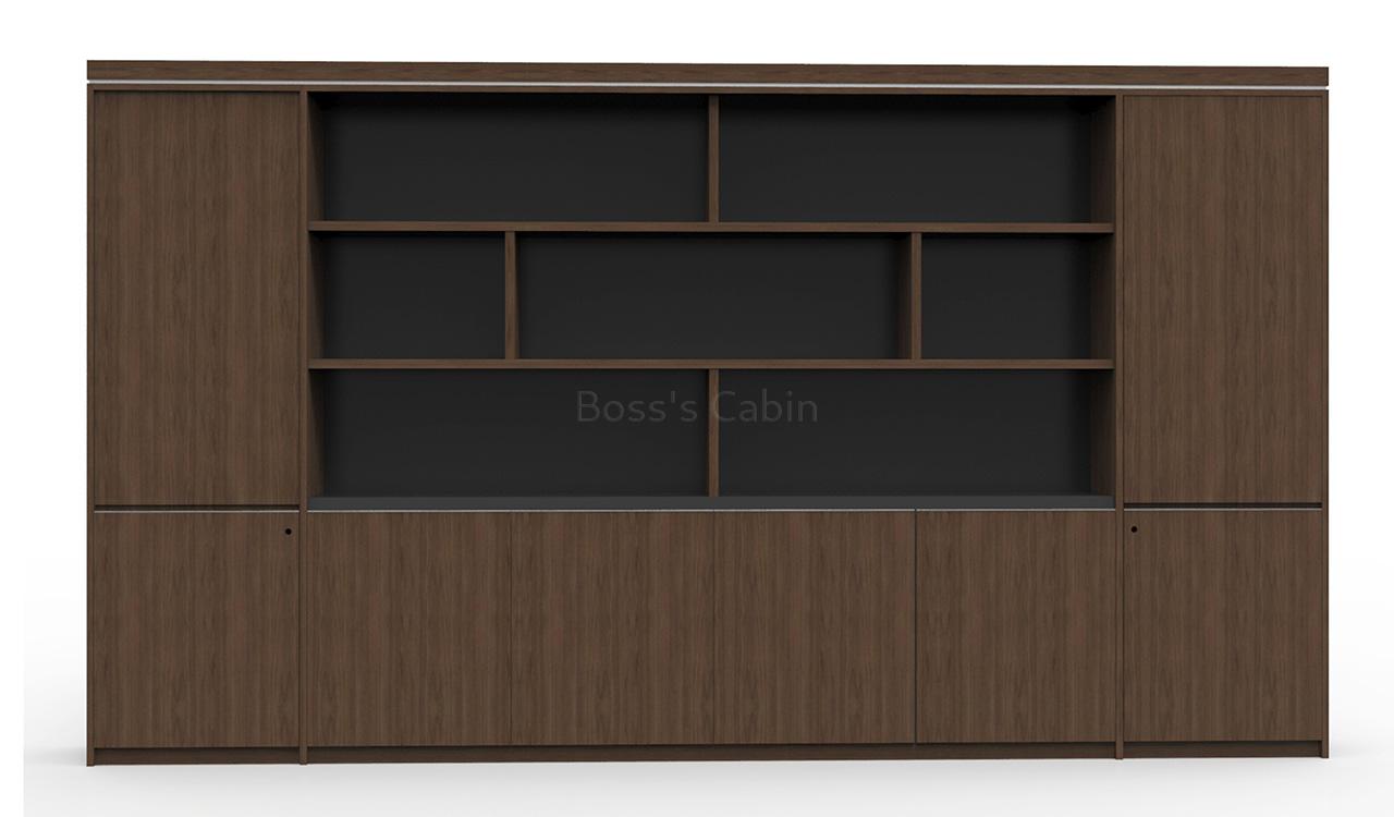 ‘Lexon’ 12 Feet Full Height Office Cabinet & Book Case In Walnut Veneer