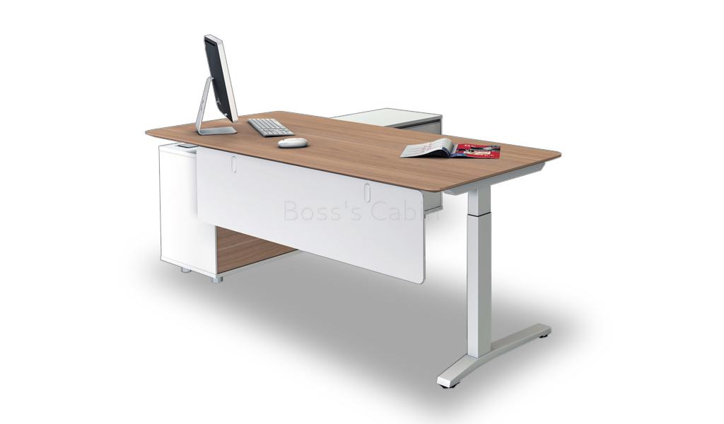 ‘iPlus’ 6.5 Feet Office Desk With Side Cabinet In Virginia Walnut