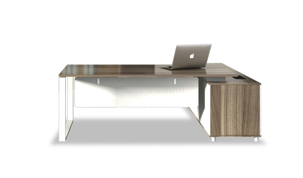 ‘Linz’ 7.5 Feet Office Table With Side Cabinet In Cass Walnut Laminate