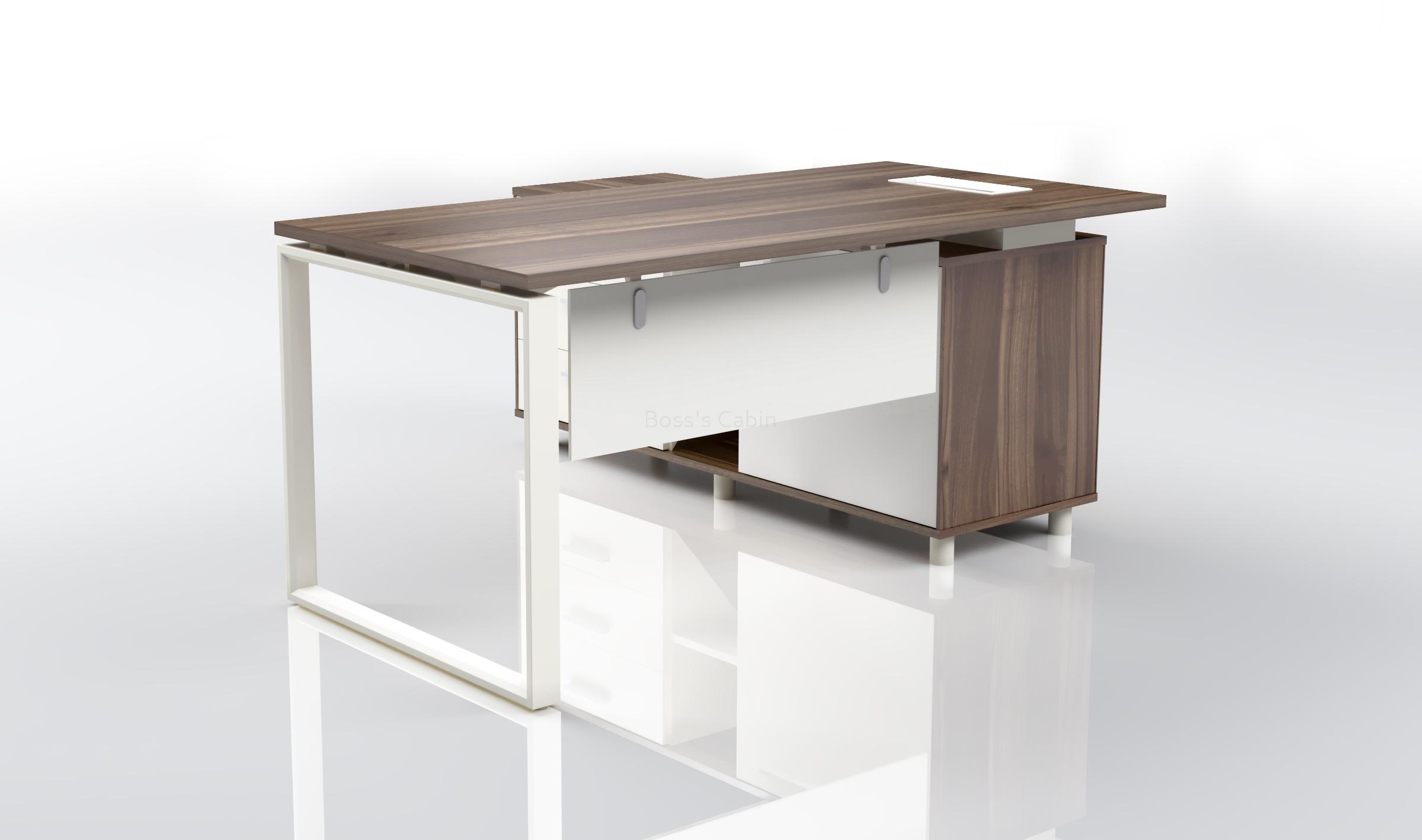 ‘Linz’ 5 Feet Office Desk With Side Cabinet In Cass Walnut Laminate