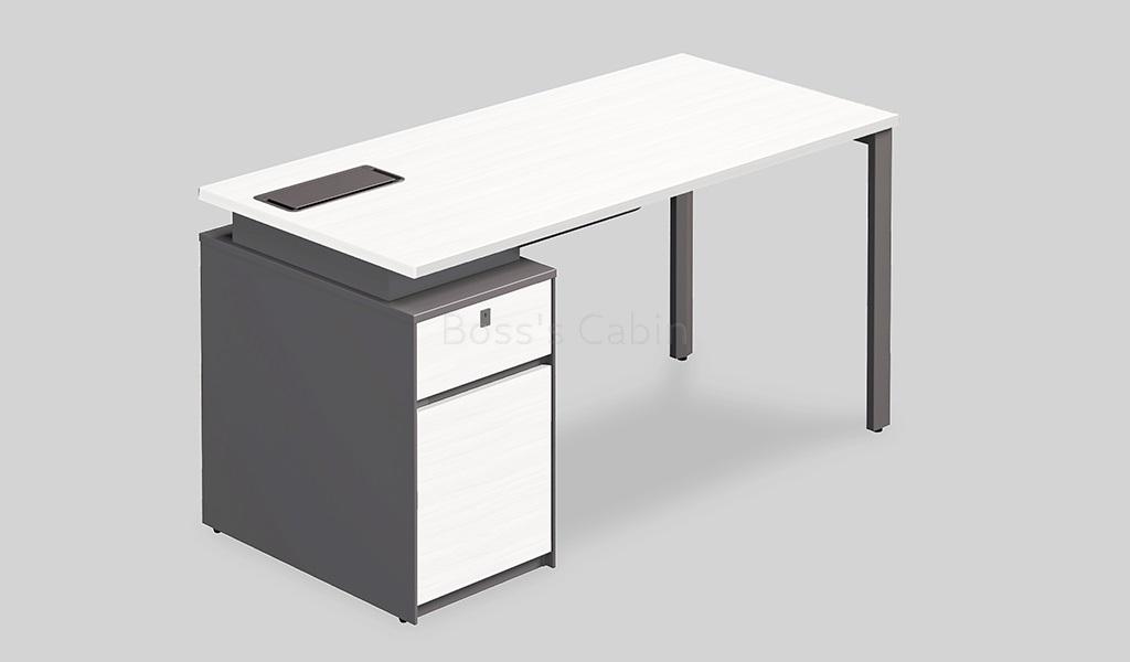 ‘Lido’ 4.5 Feet Office Table In Warm White & Gray Laminate Finish