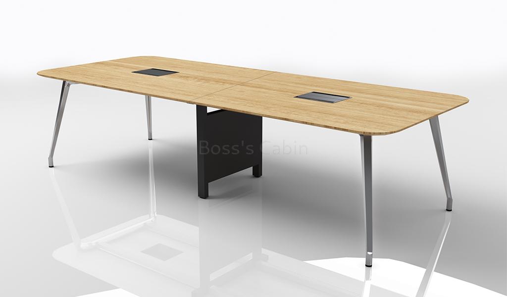 ‘Varna’ 10 Feet Meeting Table With Light Oak Top and Aluminum Legs