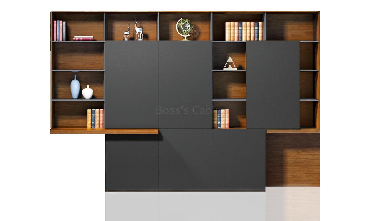 ‘Aulenti’ 11 Feet Display & Filing Cabinet In Walnut Veneer & Leather