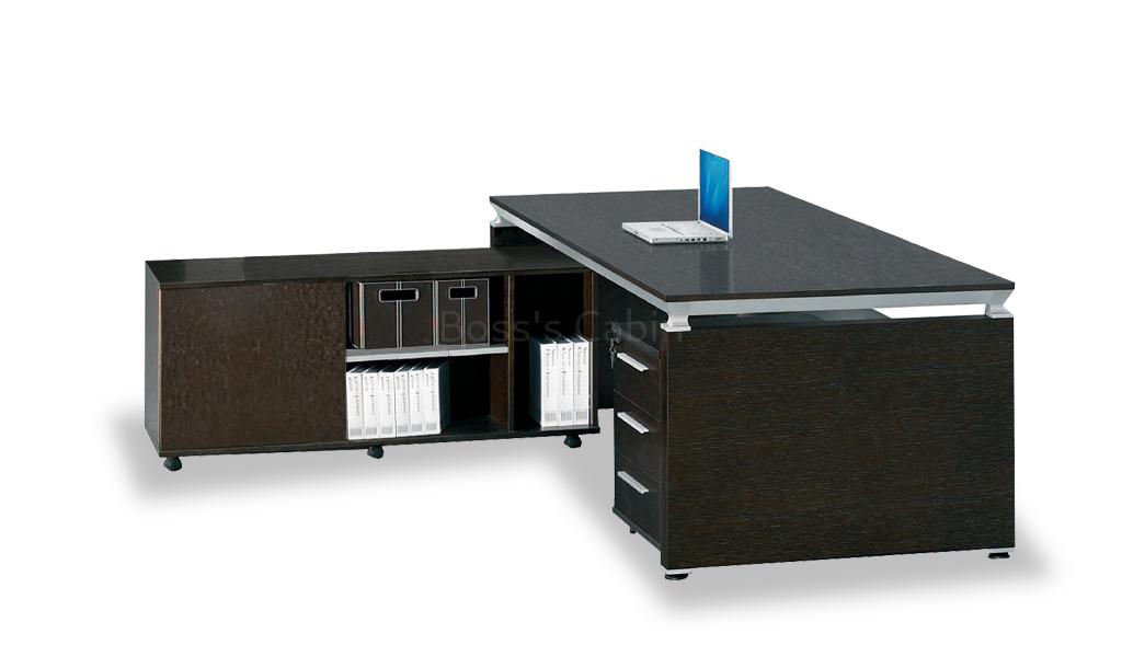 ‘Eazy’ 6 Feet Office Desk With Side Cabinet In Dark Oak Veneer