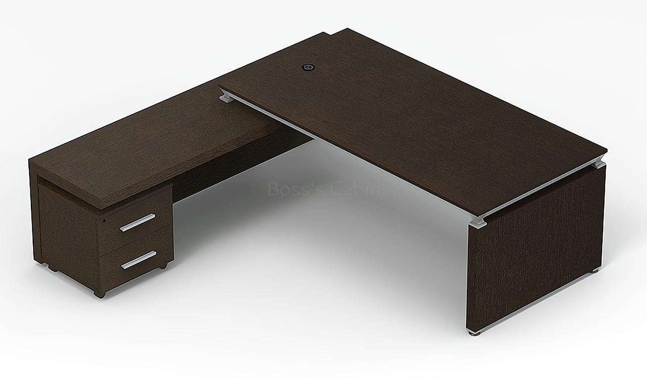 ‘Eazy’ 6.5 Feet Office Desk With Side Return In Dark Oak Veneer