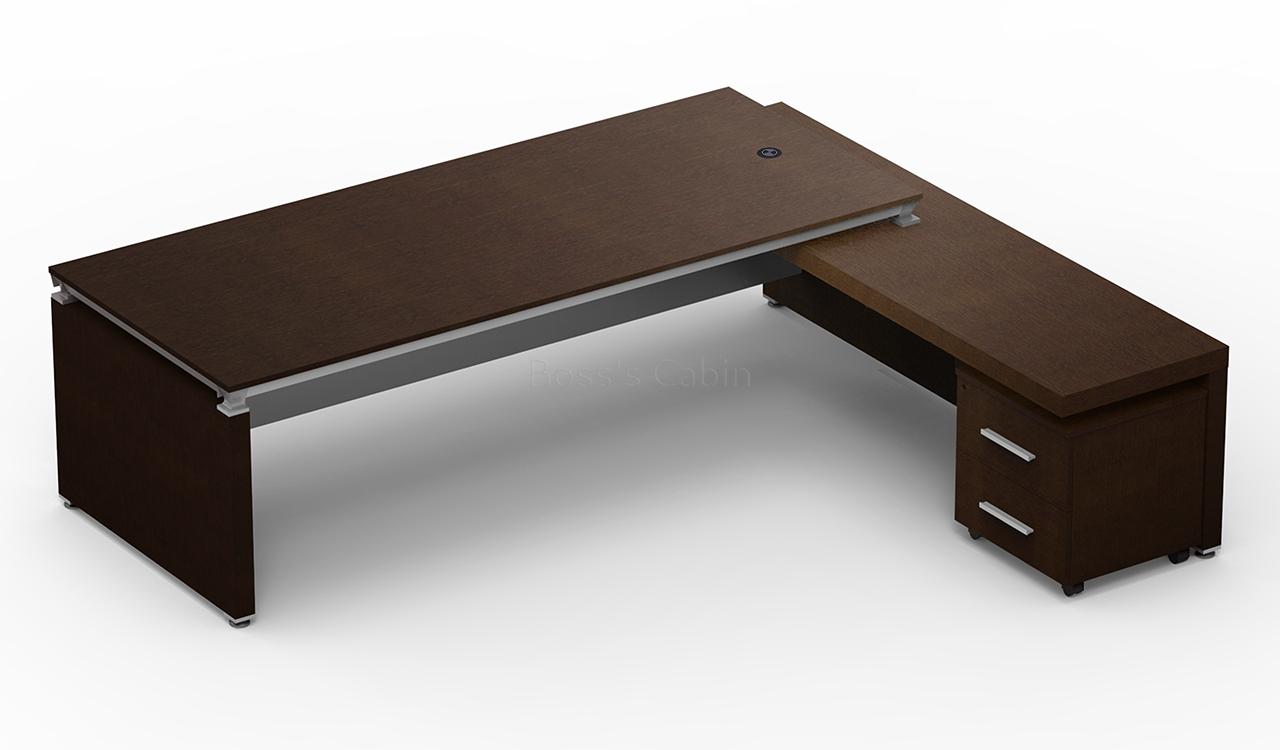 ‘Eazy’ 8 Feet Office Desk In Dark Oak Veneer With Wireless Charger
