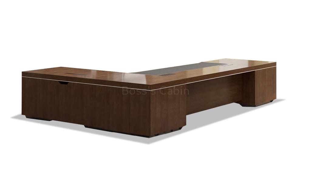 ‘Lexon’ 11 Feet Office Desk With Side Return In Walnut Veneer