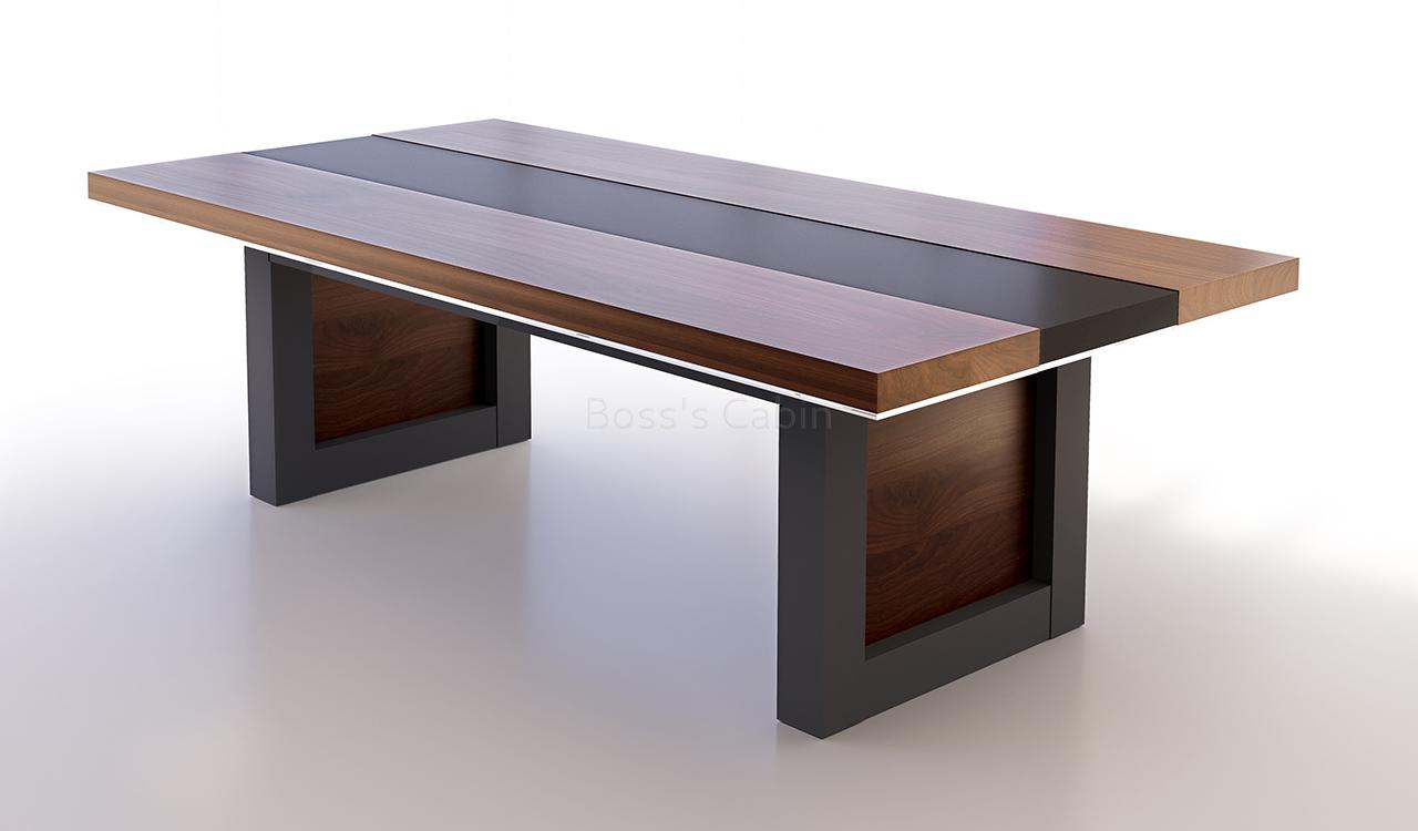 ‘Lexon’ 8 Feet Meeting Table In Walnut Veneer & Leather Finish