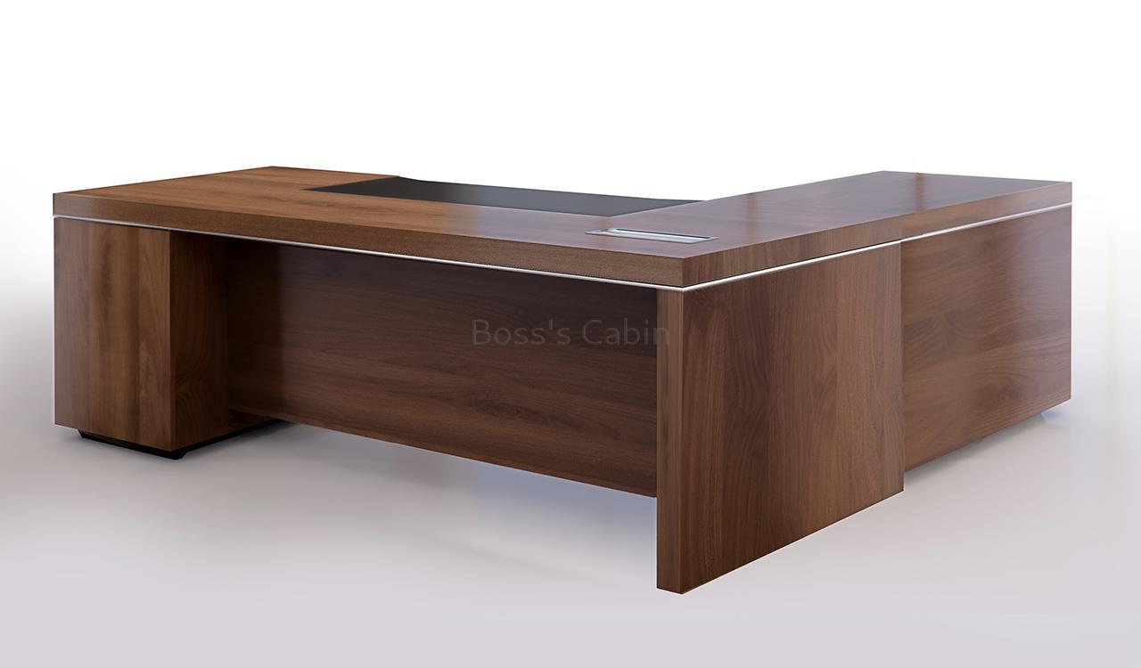 ‘Lexon’ 7 Feet Office Table With Side Return In Walnut Veneer