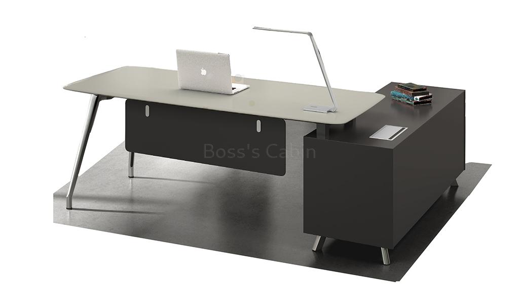 ‘Varna’ 7 Ft Office Table With Side Cabinet in Glossy Lacquer Finish