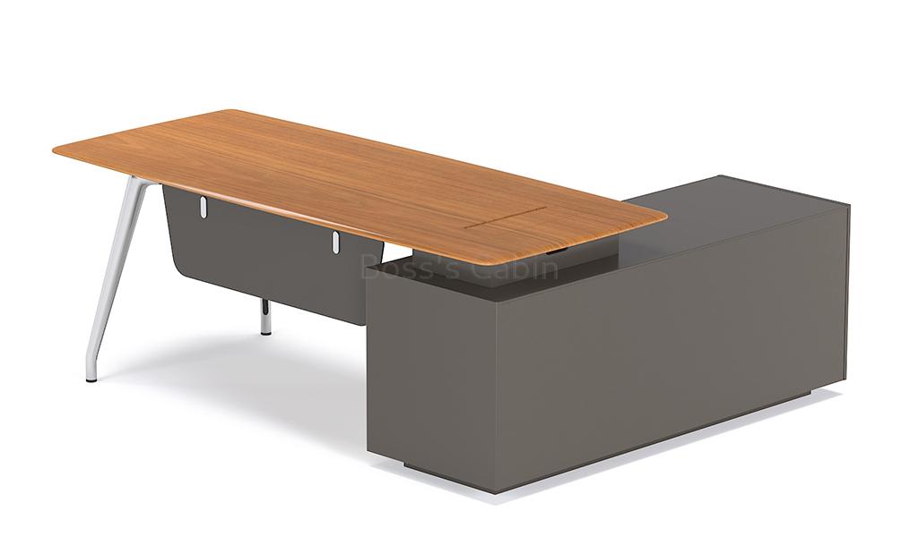 ‘Varna’ 6.5 Ft Office Desk In Walnut Veneer & Aluminum Alloy Legs