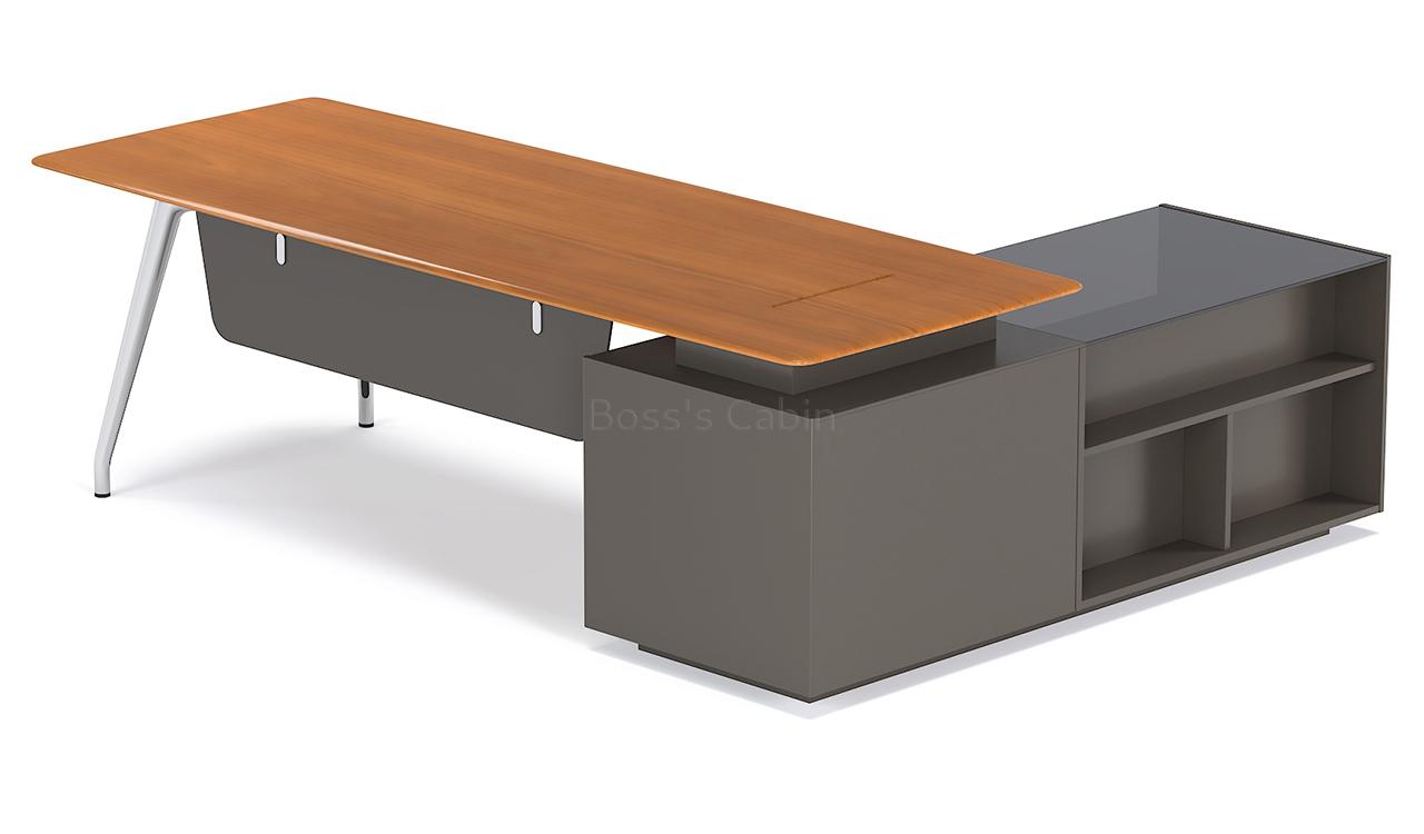 ‘Varna’ 8 Feet Desk In Walnut Veneer and Aluminum Alloy Legs