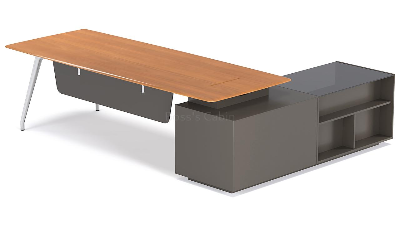 ‘Varna’ 8.5 Feet Desk In Walnut Veneer and Aluminum Alloy Legs