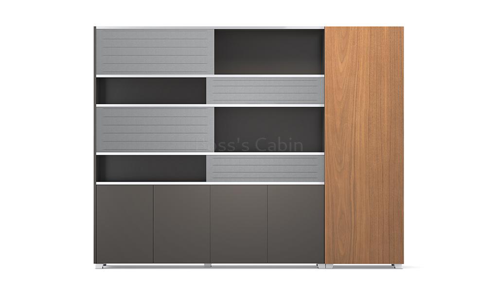 ‘Varna’ 8 Feet Office Cabinet In Walnut Veneer & Lacquer