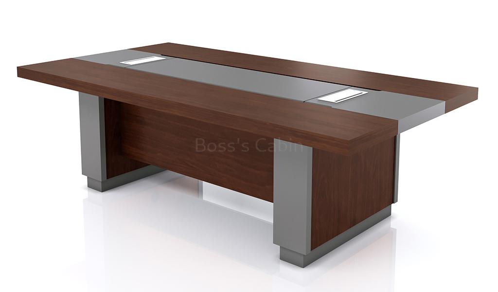 ‘Larry’ 8 Feet Meeting Table In Mountain Grain Walnut & Leather