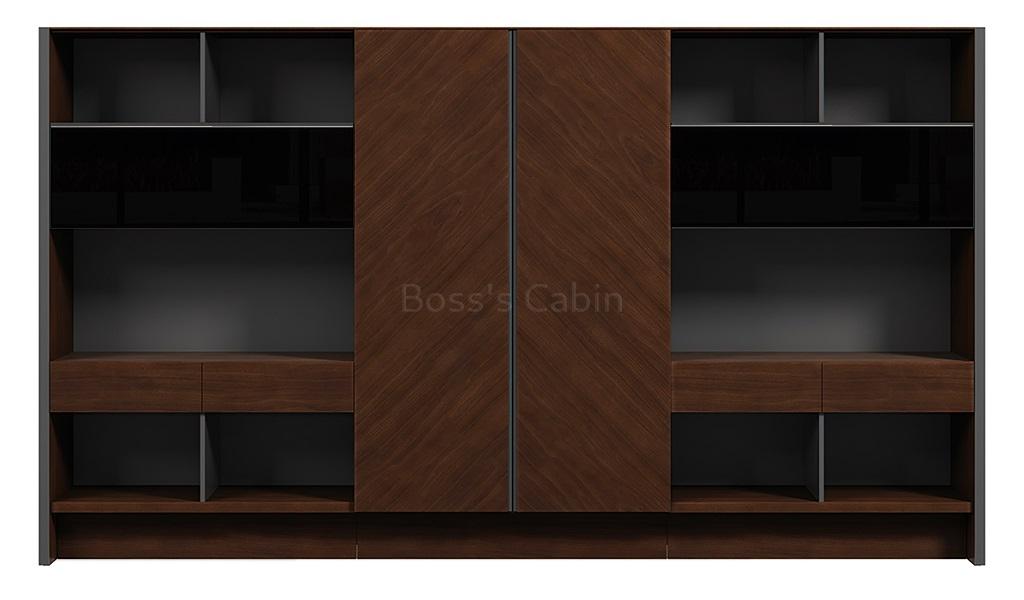 ‘Larry’ 12 Feet Office Cabinet In Mountain Grain Walnut Veneer