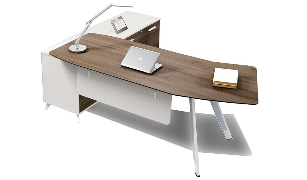‘Lipa’ 7 Feet Office Desk With Cass Walnut  Ergonomic Curved Top