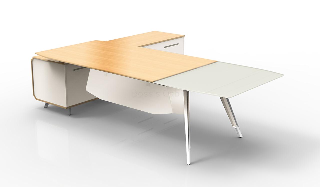 ‘Kross’ 9 Feet Office Table in Maple Veneer and Frosted Glass Finish