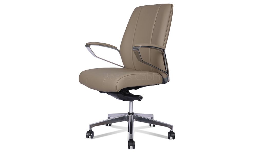 ‘Calm’ Medium Back Chair In Dark Latte Artificial Leather