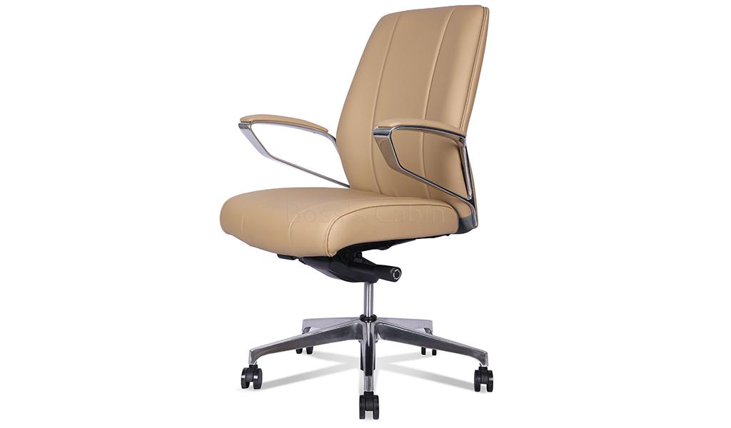 ‘Calm’ Medium Back Chair In Latte Brown Artificial Leather