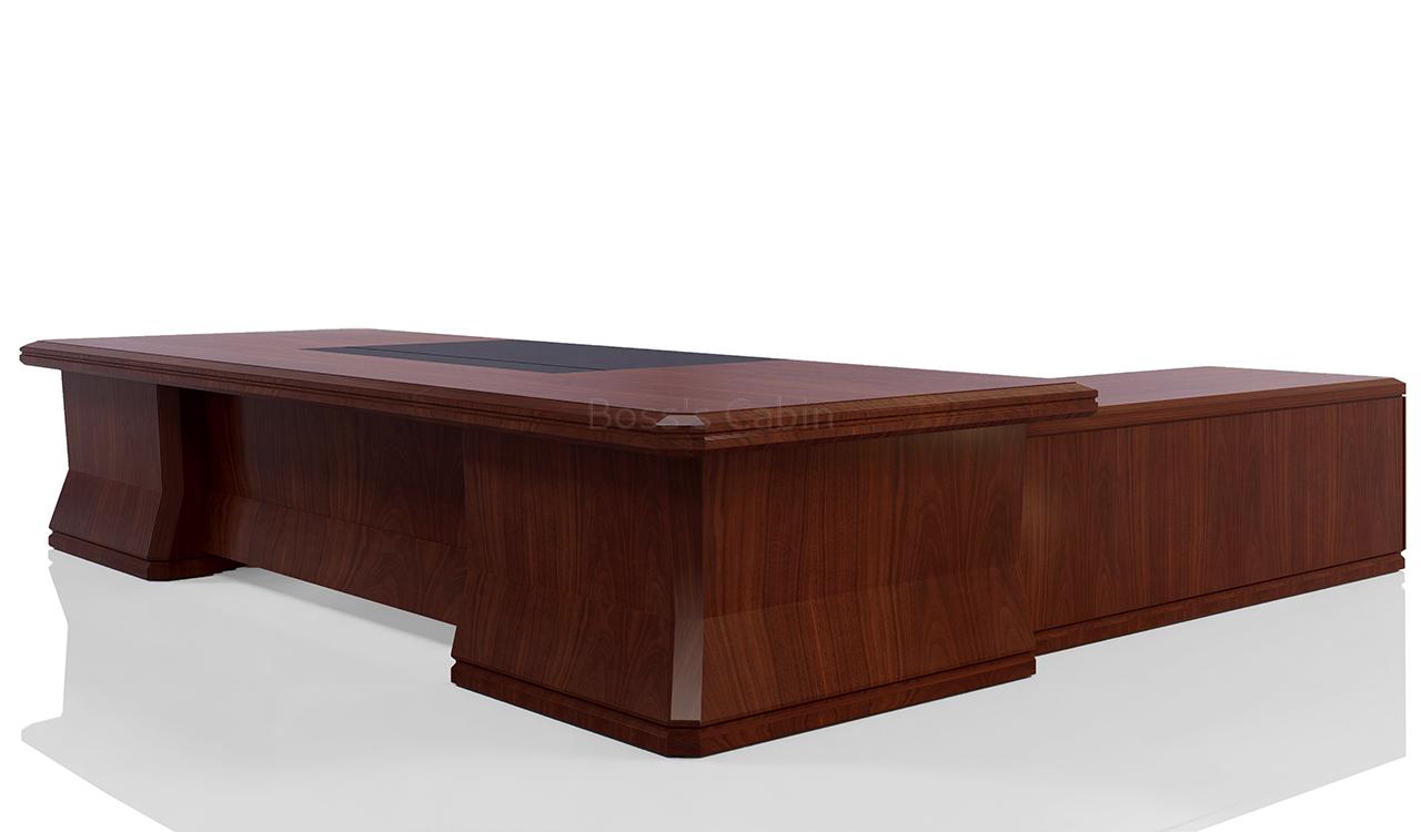 ‘Imperial’ 11 Feet Office Table With Side Cabinet In Sapele Veneer