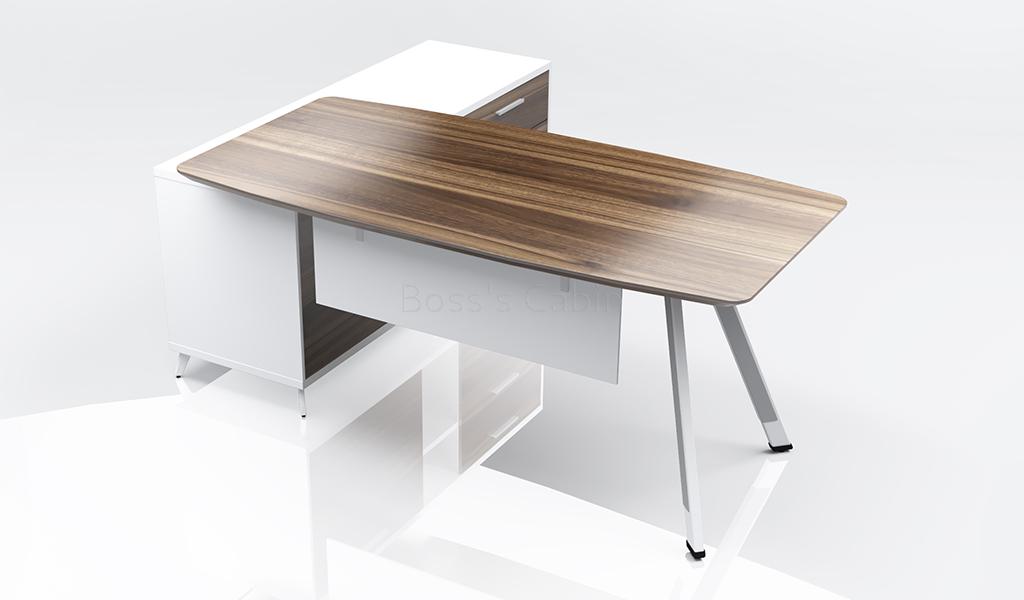 ‘Lipa’ 6 Feet Desk With Side Cabinet in Cass Walnut Finish