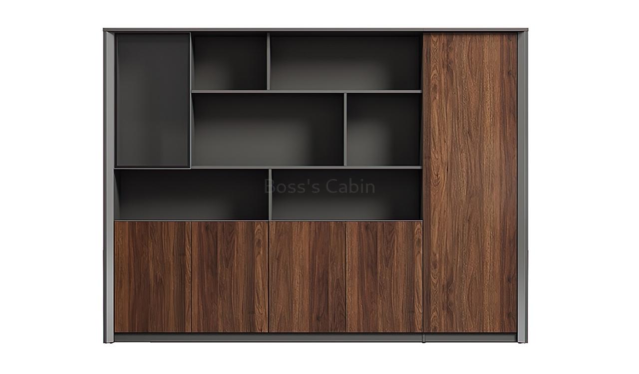 ‘Maxima’ 9 Feet Office Cabinet & Book Case In Felix Walnut Finish