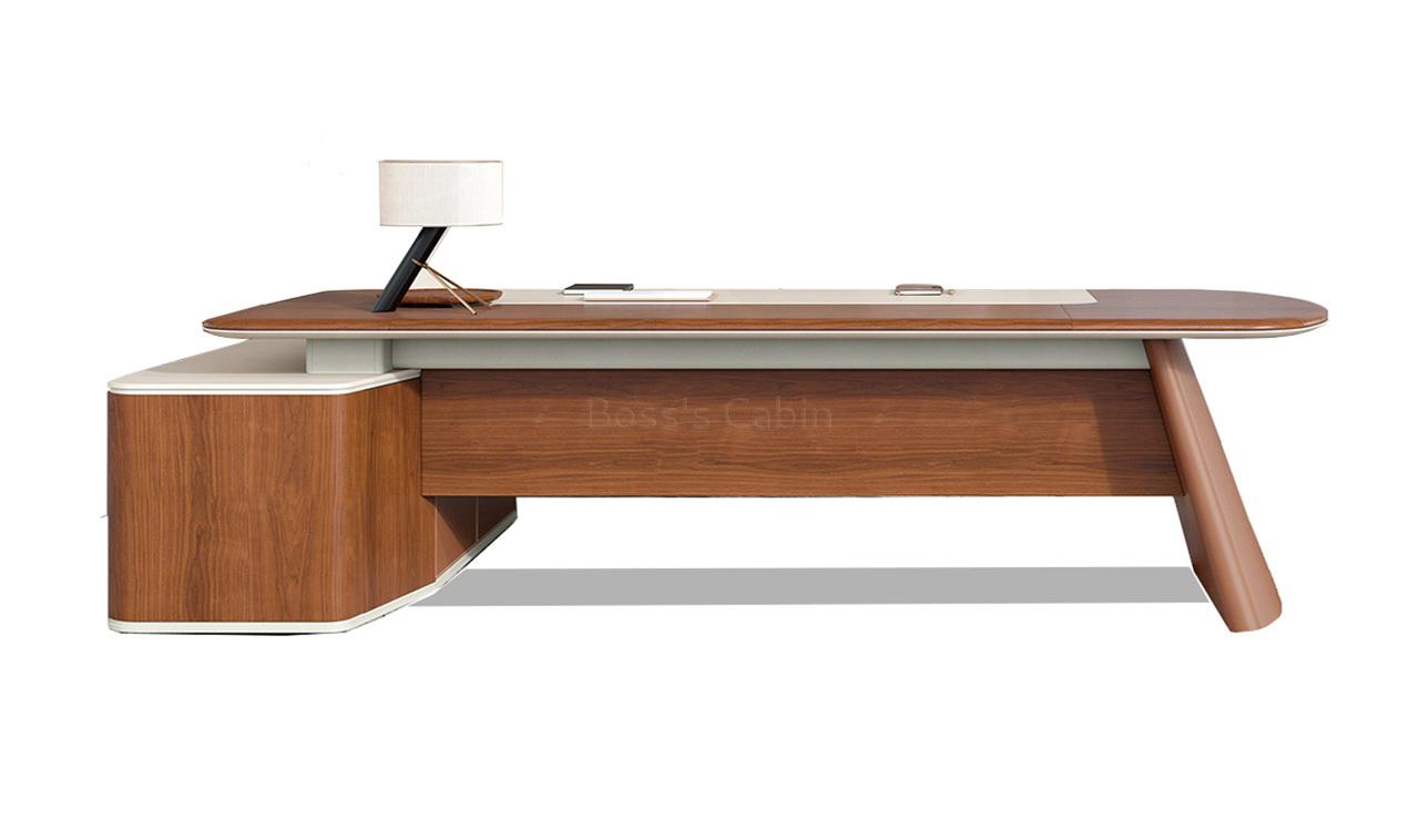 ‘Rodolfo’ 9 Feet Office Desk In Open Pore Walnut Veneer & Leather