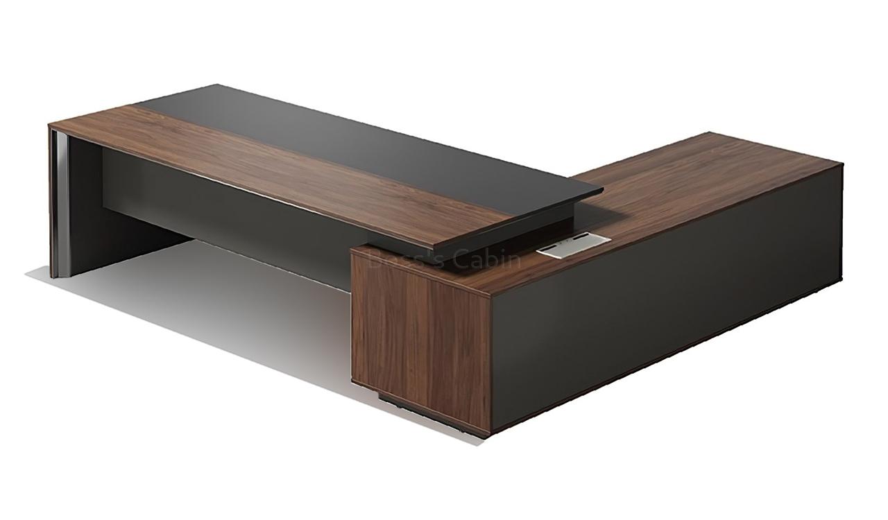 ‘Maxima’ 8.5 Feet Office Desk In Felix Walnut & Leather Finish