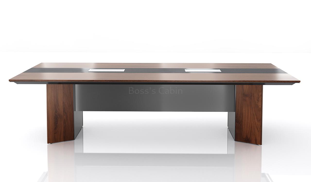 ‘Maxima’ 10 Feet Meeting Table in Felix Walnut & Leather Finish