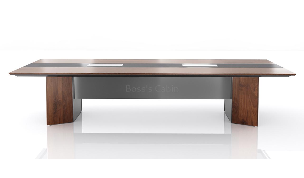 ‘Maxima’ 12 Feet Meeting Table in Felix Walnut & Leather Finish
