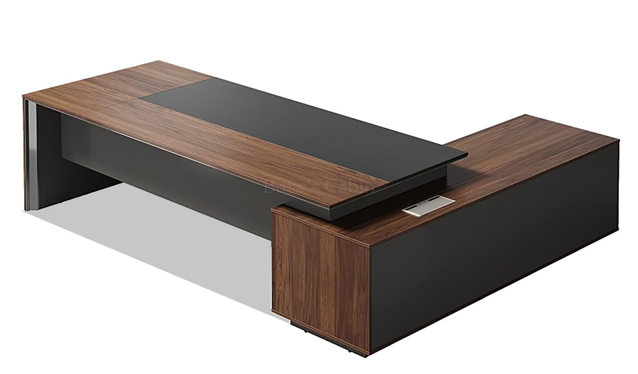 ‘Maxima’ 10 Feet Office Desk In Felix Walnut & Leather Finish