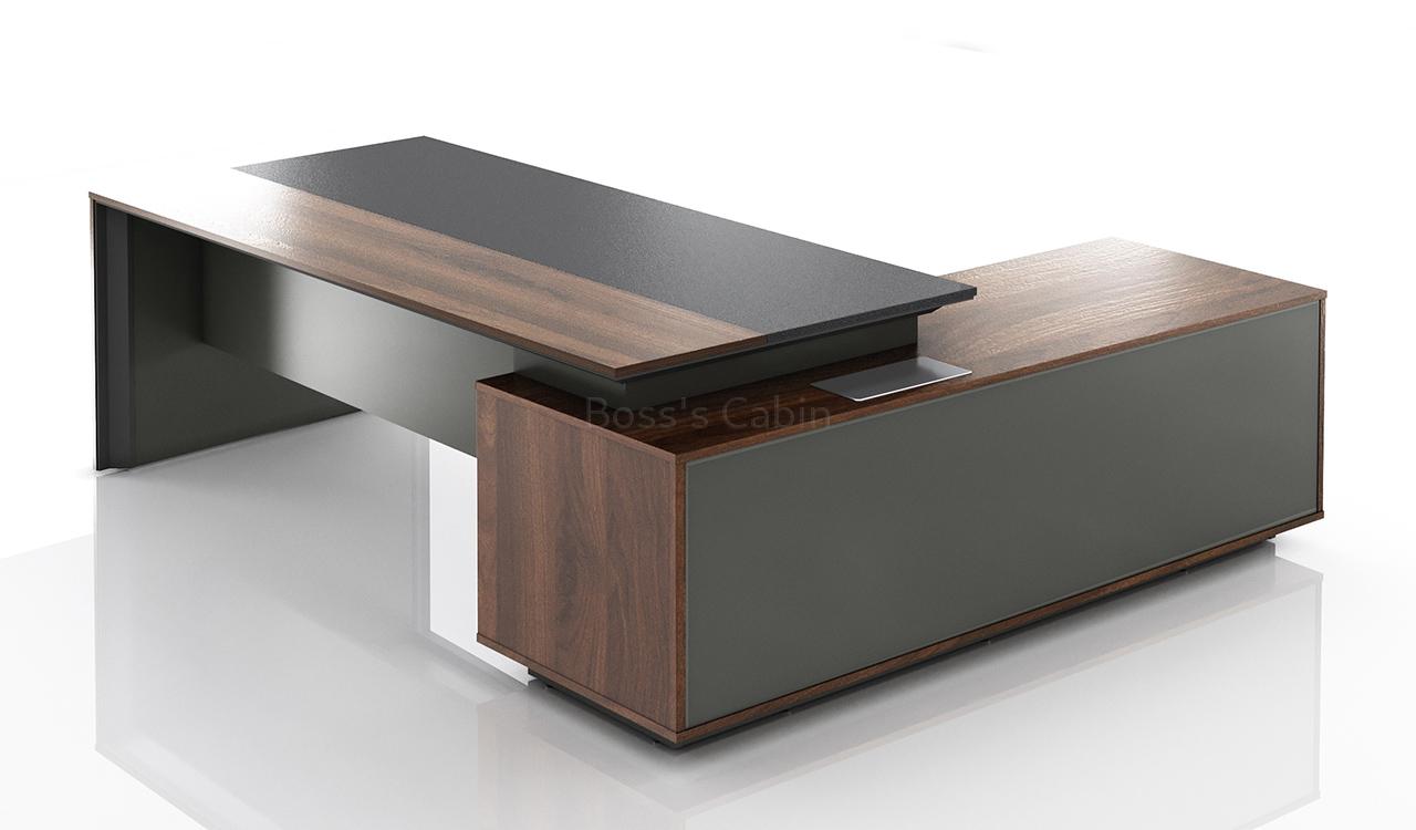 ‘Maxima’ 7.5 Feet Office Desk In Felix Walnut & Leather Finish