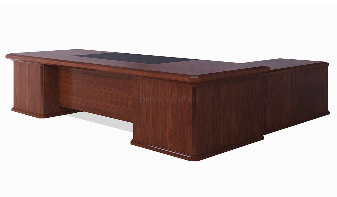 ‘Royale’ 9 Feet Office Table With Side Cabinet In Sapele Veneer
