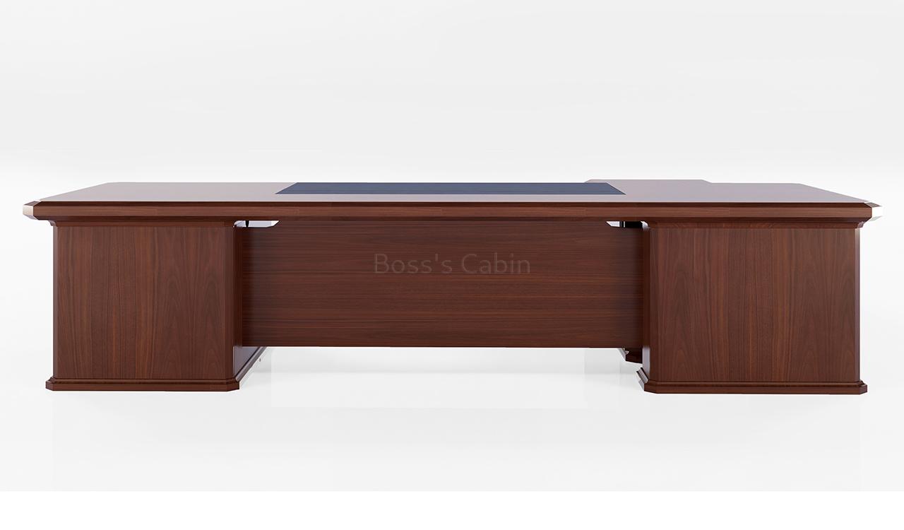 ‘Royale’ 11 Feet Office Table With Side Cabinet In Sapele Veneer