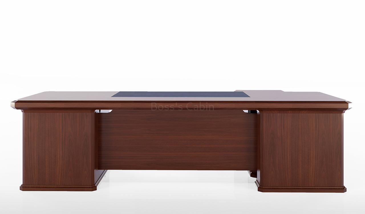 ‘Royale’ 8 Feet Classical Office Table With Side Cabinet In Sapele Veneer