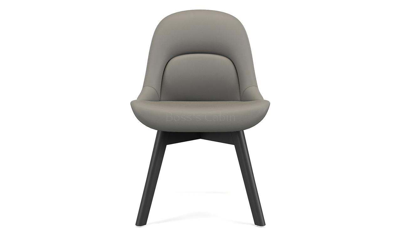 ‘Tulip’ EPU Leather Chair In Olive Gray & Solid Wood Base