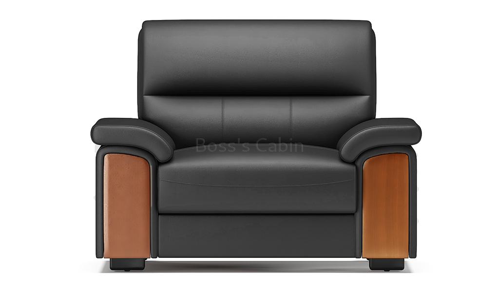 ‘Polo’ One Seater Institutional Sofa In Leather & Wood