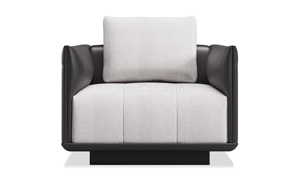 ‘Taurus-B’ One Seater Sofa In Black PU Leather & Fabric