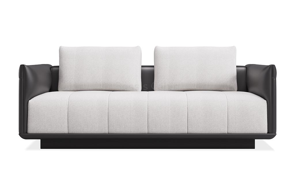 ‘Taurus-B’ Three Seater Sofa In Black PU Leather & Fabric