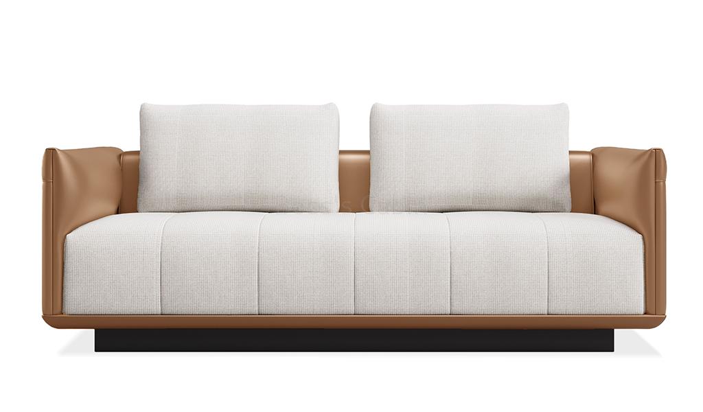 ‘Taurus-T’ Three Seater Sofa In Tan PU Leather & Fabric