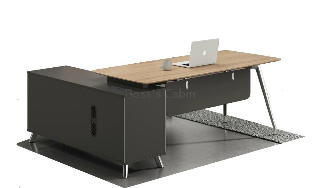 ‘Varna’ 6.5 Feet Office Desk With Side Cabinet In Light Oak Finish