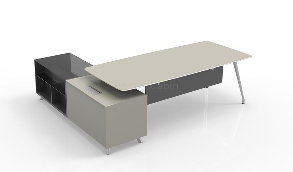 ‘Varna’ 8 Feet Office Table in Glossy Lacquer & Tinted Glass Finish