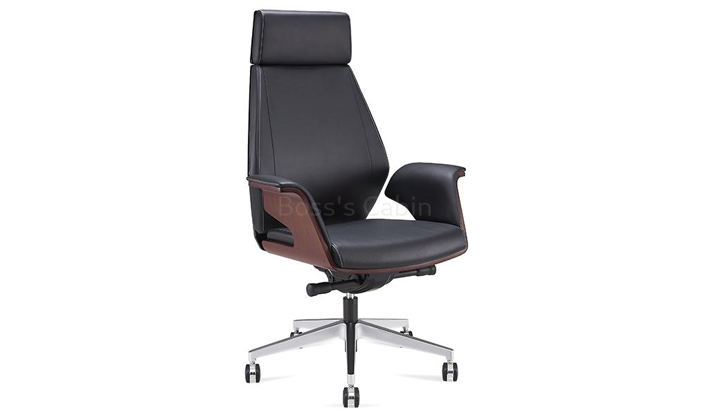 ‘Coupe’ High Back Black Leather Office Chair With Adjustable Headrest