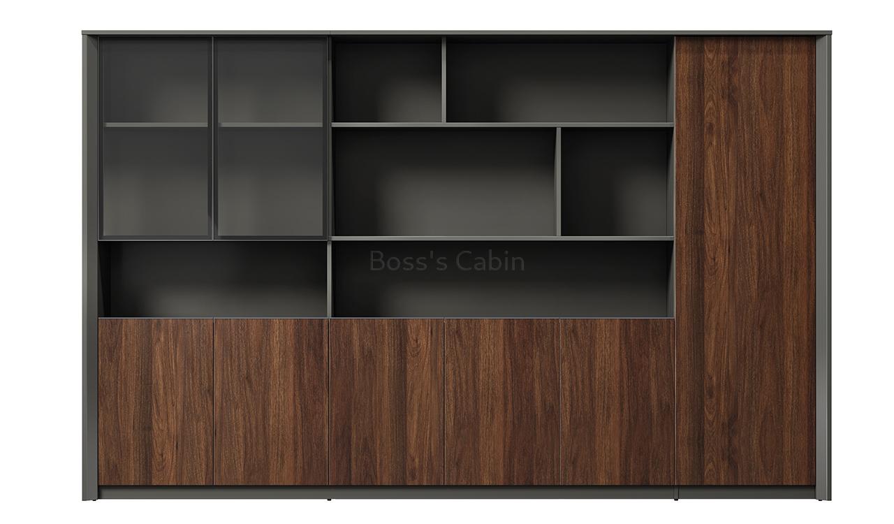 ‘Maxima’ 10 Feet Office Cabinet & Book Case In Felix Walnut Finish