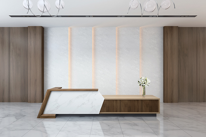 iKey 16 Feet Reception Desk In Walnut Veneer